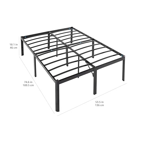 Amazon Basics Sturdy Heavy-Duty Non-Slip Platform Bed Frame Full Size Storage, Steel Slat Support, Noise Free, Easy Assembly, 18 Inch Black