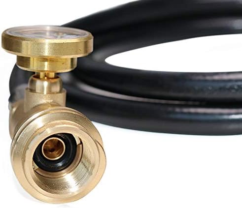 DOZYANT 5 Feet Propane Tank Extension Hose with Gauge -Leak Detector Replacement for Gas Grill, Heater and All Other Propane Appliances, Acme to Male QCC/POL Fittings