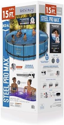 Bestway Steel Pro MAX Above Ground Swimming Pool (15' x 42") | Round Outdoor Backyard Family Pool with Color-Changing Pool Liner | Features 7-Color LED Lights