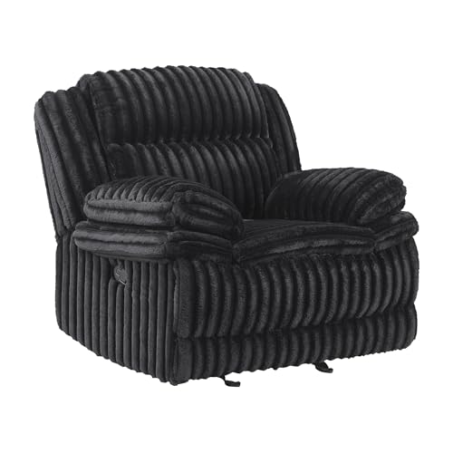 Lexicon Manual Glider Recliner Chair, Corduroy Manual Tab Pull Reclining Chair with Pillow Top Arms, Plush Cushions, Cozy Theater-Style Accent for Living Room/Bedroom, Easy Assembly, Black