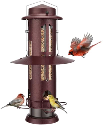 Kingsyard Squirrel Proof Bird Feeder with Removable Base, All Metal, Tube Bird Feeders for Outdoors Hanging, Easy to Clean & Refill, Antique Copper