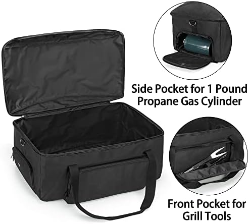 samdew Barbecue Grill Cover Compatible with Weber Q1400 Electric Grill, Outdoor Grill Storage Carry Bag Compatible with Weber Q1000 Q1200 Propane Gas Grill, Bag Only