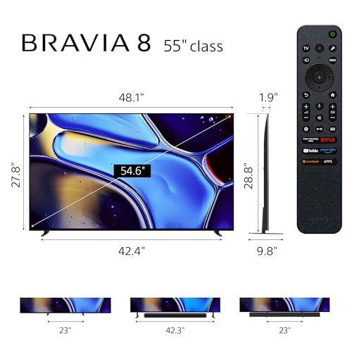 Sony 55 Inch OLED 4K Ultra HD TV BRAVIA 8 Smart Google TV with XR Processor, Rich Deep Colors, Perfect for PS5, Dolby Vision HDR, Blur-Free Motion (K-55XR80)