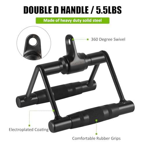 DYNASQUARE Cable Attachments for Home Gym, Made of Heavy Duty Solid Steel, LAT Pulldown Attachment, Weight Machine Accessories, Straight Pull Down Bar, Tricep Rope, Exercise & Double D Handle