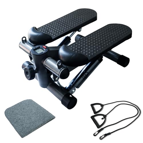 Steppers for Exercise, Mini Stair Under Desk Bike Pedal Exerciser with LCD Monitor & Resistance Bands Carpet