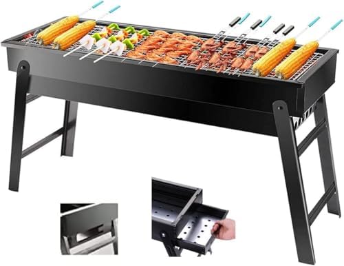 Portable Charcoal Grill, Portable Tabletop BBQ for Outdoor Cooking | Compact Folding Grill for Camping, Hiking, Picnics & Travel | 24”x13”x9” Lightweight Smoky Flavor