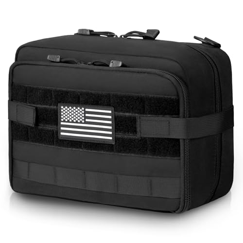 Jueachy Tactical Molle Pouch Admin Bag Utility Tool Pouches Molle Attachment EDC Large Pouches Expandable Molle Accessories Organizer Medical Pocket U.S.A Patch Included Black