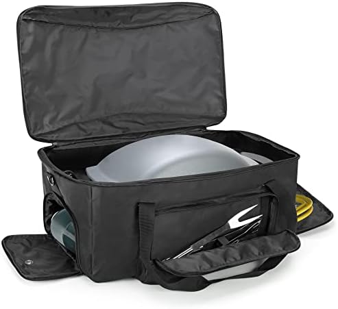 samdew Barbecue Grill Cover Compatible with Weber Q1400 Electric Grill, Outdoor Grill Storage Carry Bag Compatible with Weber Q1000 Q1200 Propane Gas Grill, Bag Only