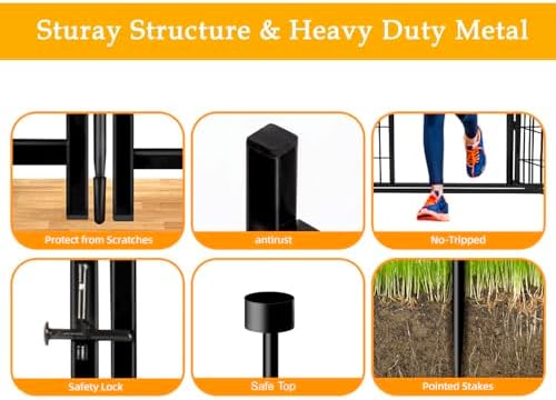 Tall Garden Fence with Gate 48 in(H)×27 in(L) 12 Panels Total 26.6 Ft(L), Garden Fencing to Keep Dogs Out, Heavy Duty Iron Metal Animal Barrier Fence, Flower Bed Fencing