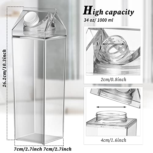 Remerry 3 Pcs 25oz Milk Carton Water Bottle Square Milk Bottle Plastic Coffee Milk Carton Bottle Portable Reusable Milk Carton Cup Leakproof Carton Shaped Juice Bottle (Clear)