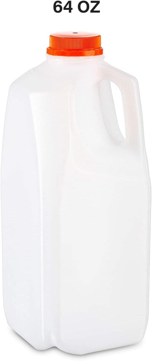 MT Products 64 Oz. Empty HDPE Plastic Juice/Milk Bottles with Tamper Evident Caps - Case of 60