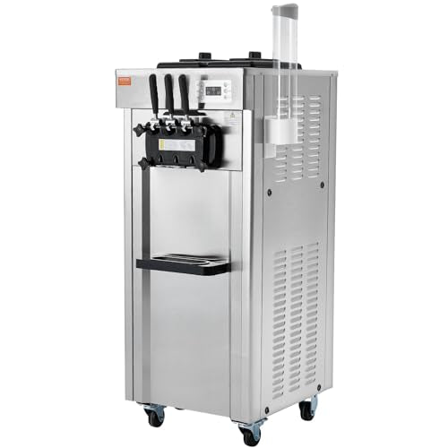 VEVOR 1850W Commercial Soft Ice Cream Machine 3 Flavors 5.5 to 8.2Gallon per Hour PreCooling at Night Auto Clean LCDPanel for Restaurants Snack Bar, Sliver