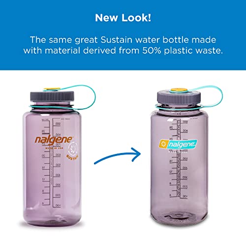 Nalgene Sustain Tritan BPA-Free Water Bottle Made with Material Derived from 50% Plastic Waste, 32 OZ, Wide Mouth,Smoke Grey