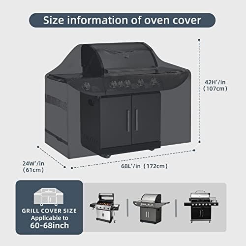 KPT BBQ Grill Covers Heavy Duty Waterproof - 60-68 Inches, UV & Fade Resistant, All Weather Universal Gas Grill Cover for Weber, Brinkmann, Char Broil, Nexgrill - Black