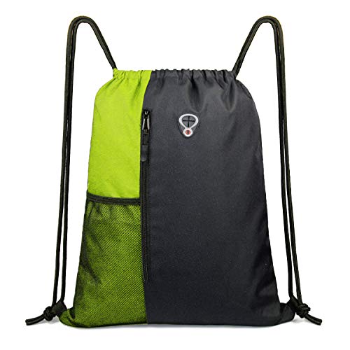 BeeGreen Lime Gym Bag Drawstring Backpack for Women Sports Backpack Workout Bag With 2 Water Bottle Mesh Pockets And Two Zipper Pockets