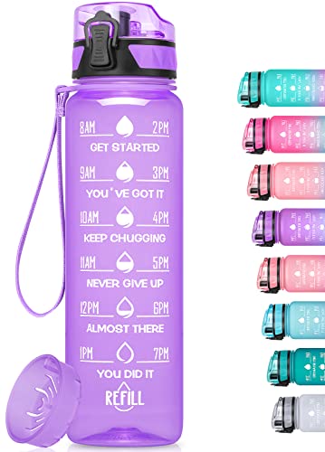 MEITAGIE 26oz Motivational Water Bottle with Time Marker & Fruit Strainer, Leak-proof BPA Free Non-Toxic Bottle with Carrying Strap, Perfect for Fitness, Gym and Outdoor Sports