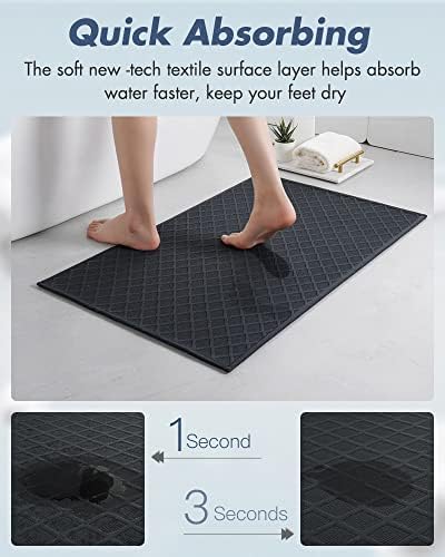 AMOAMI Ultra Thin Bathroom Rugs, Rubber Backed Bath Mats for Bathroom Non Slip, Absorbent Bathroom Mat for Floor, Shower, Sink (17"x28", Black)