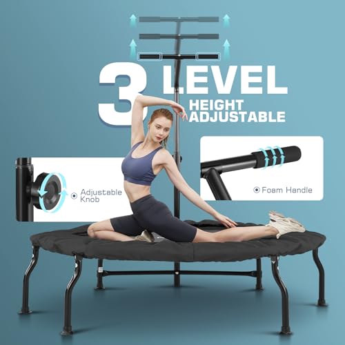 ANCHEER 50" Rebounder Trampoline for Adults with Bar, 550 LBS Mini Trampoline Quiet Exercise Rebounder Bungee Rebounder Jumping Cardio Trainer Workout for Adults