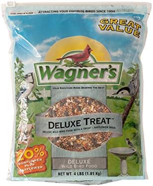 Audubon Park Nut & Fruit Snack Stack Wild Bird Food, Bird Seed Cake for Outside Feeders, 6-Pack & Wagner's 62067 Deluxe Treat Blend Wild Bird Food, 4 Pound (Pack of 1)