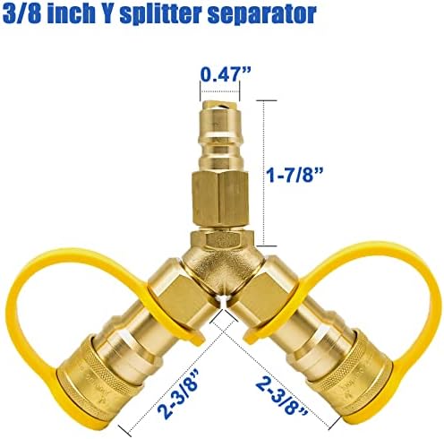 3/8 in Natural Gas Y Splitter, Low Pressure Propane NAT Gas Quick Connect/Disconnect Separator Adapter for Weber Grill, Pizza Oven, Patio Heater/Fire Pit, RV, Generator