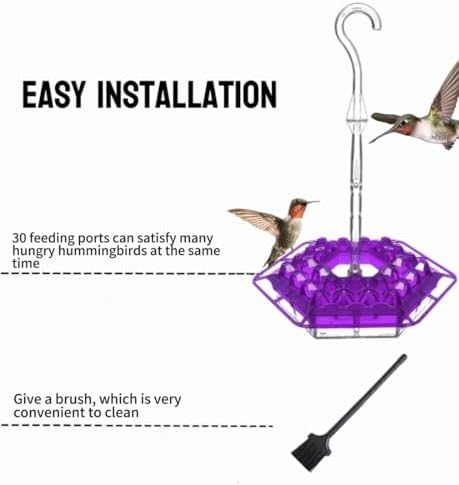 Ant & Bee-Proof Hummingbird Feeder with 30 Feeding Ports - 11oz Easy-Clean Outdoor Hanging Feeder, Includes Perch & Cleaning Brush for Window and Backyard Decoration (1, Purple)