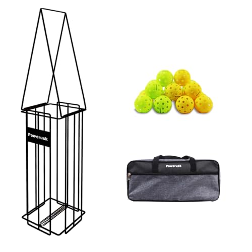 Poweruck Pickleball Tennis Ball Hopper Set, Pickleball Tennis Ball Basket Holder with 20 Outdoor Pickleball Balls,Perfect Court Equipment for Beginner