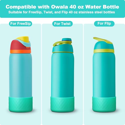 Alwenid 2PCS Silicone Water Bottle Boot for Owala 40 Oz, Anti-Slip Protective Sleeve Bottom Bumper Protector for FreeSip, Twist, and Flip Stainless Steel Water Bottles (Cyan)