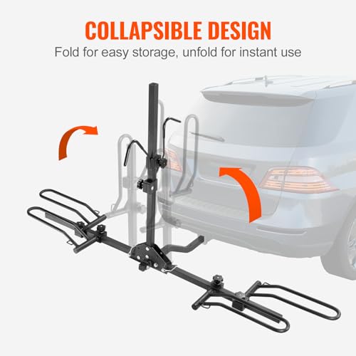 VEVOR Hitch Mount Bike Rack, 80 LBS Capacity Ebike Rack, 2-Bike Platform Style for 1.25-/2-inch Hitch Receiver, Titling and Folding Bike Carrier with Tires up to 2.4" Wide, for Car, SUV, Truck, RV
