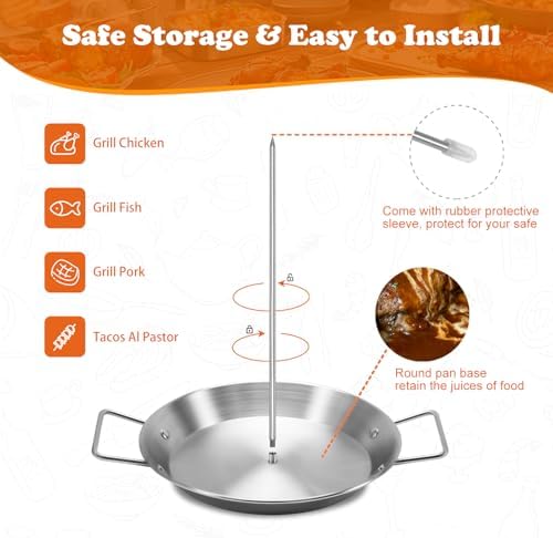 Al Pastor Skewer for Grill, Shawarma Skewer Stand, Stainless Steel Brazilian Vertical Spit with 5 Removable Spikes(6"/8”/10"/12”/14")& Brushes, for Tacos Al Pastor, Grill Smoker Oven BBQ