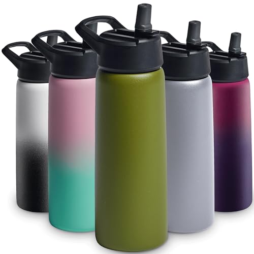 FineDine Triple Walled, Insulated Water Bottles with Straw - 32 Oz Stainless Steel Metal Bottle W/ 3 Leak Proof Lids - For Travel, School, Sports, Gym / Men, Women & Kids - Cheery Turquoise
