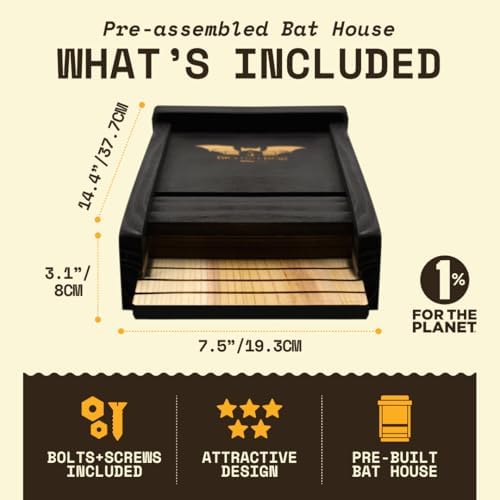Complete Outdoor Bat House & Box - Single-Chamber - Deters Mosquitoes - No Interior Paint - Easy to Hang