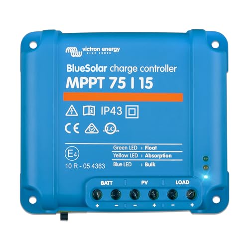 Victron Energy BlueSolar MPPT Solar Charge Controller - Charge Controllers for Solar Panels - 75V, 15 amp, 12/24-Volt