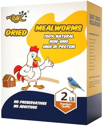 RANZ 2LBS Non-GMO Dried Mealworms for Chickens, High Protein Meal Worms, Premium Chicken Feed, Whole Large Mealworms for Blue Birds, Ducks, Fish