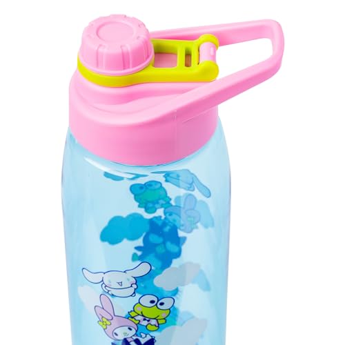 Silver Buffalo Sanrio Hello Kitty and Friends on a Rainbow Featuring Badtz-Maru, My Melody, Keroppi, and Cinnamoroll Water Bottle with Screw Lid, 28 Ounces