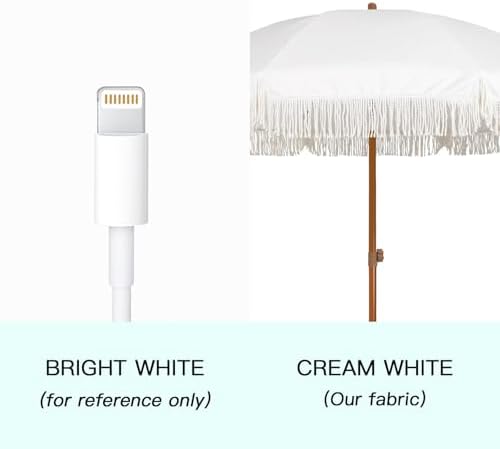 AMMSUN 7ft Patio Umbrella with Fringe Outdoor Tassel Umbrella UPF50+ Premium Steel Pole and Ribs Push Button Tilt, Cream White