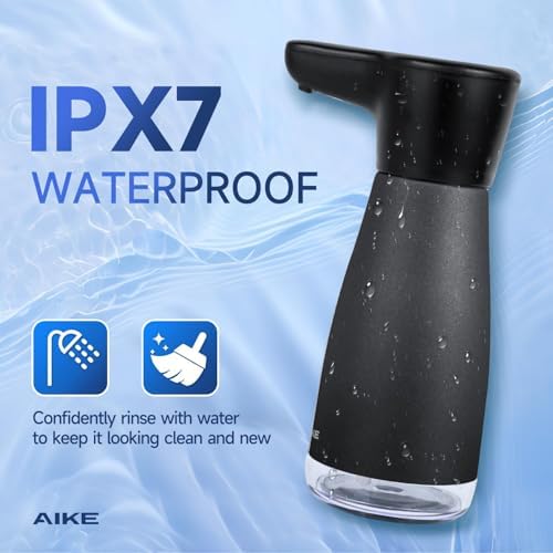 AIKE Magnetic Charging Waterproof Automatic Soap Dispenser for Liquid Soap Anti-Fingerprint Black Coating 14fl.oz. Model AK1337