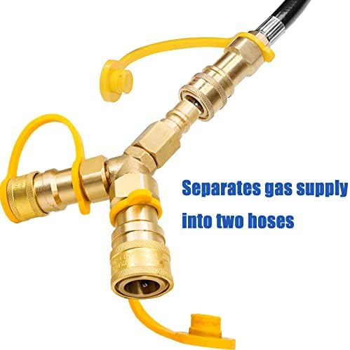3/8 in Natural Gas Y Splitter, Low Pressure Propane NAT Gas Quick Connect/Disconnect Separator Adapter for Weber Grill, Pizza Oven, Patio Heater/Fire Pit, RV, Generator