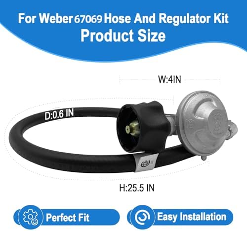 25“ For Weber Hose and Regulator kit, Compatible With Spirit II (2017-2019),and Spirit E310 E320 E210, Genesis II 210/LX 240, and Genesis II 300/400 (2017-2019) Gas Grills,for Weber 67069,69891.
