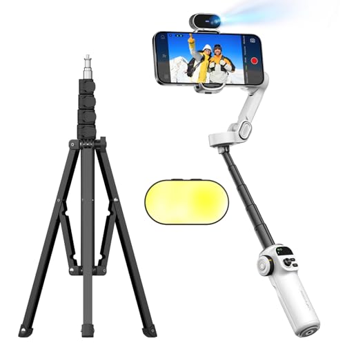 AOCHUAN 3-Axis Gimbal Stabilizer for Smartphone Smart X2 White AI & T20 Complete Tripod & P03 RGB Magnetic Fill Light