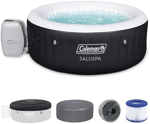 Coleman Miami AirJet Large Round 2 to 4 Person Inflatable Hot Tub Portable Outdoor Spa with 120 AirJets and EnergySense Cover, Black