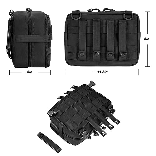 Jueachy Tactical Molle Pouch Admin Bag Utility Tool Pouches Molle Attachment EDC Large Pouches Expandable Molle Accessories Organizer Medical Pocket U.S.A Patch Included Black