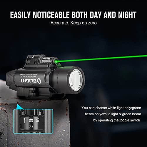 OLIGHT Baldr Pro 1350 Lumens Tactical Weaponlight with Green Light and White LED, 260 Meters Beam Distance Compatible with 1913 or GL Rail, Batteries Included(Desert Tan)