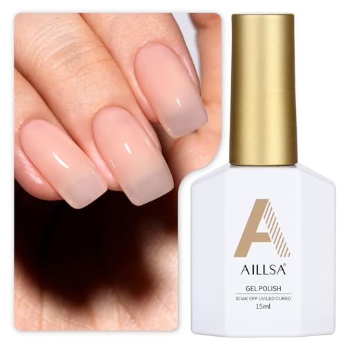AILLSA Nude Gel Polish - Jelly Gel Nail Polish Nude Pink Translucent Soak Off U V Gel Polish Neutral Color Nail Gel Polish for Nail Art French Manicure at Home 0.51 Fl Oz GB60
