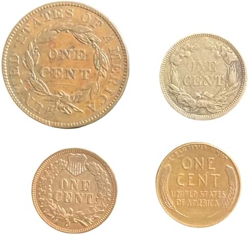 Antique Coins Vintage Penny Set. Braided Hair Large Cent. 1839-1857, Flying Eagle Penny 1857-1858. Indian Head Penny 1858-1909. Wheat penny1909-1958. Circulated