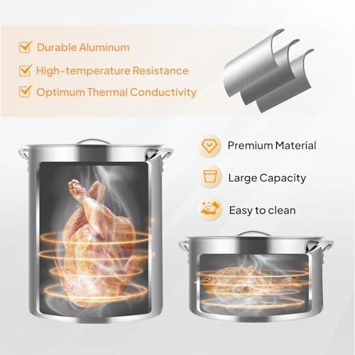 ROVSUN 30QT Turkey Fryer & 10QT Fish Fryer Kit w/ 55,000BTU Propane Stove, Aluminum Outdoor Deep Fryer & Seafood Boiler Steamer w/Baskets, Thermometer, Marinade Injector, Turkey Rack & Rack Lifter