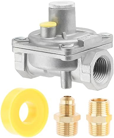1/2" Natural Gas and Liquefied Interchange Pressure Regulator, Natural Gas Pressure Regulator with 2 Brass 1/2" NPT conversion adapter for NG/LPG Applications