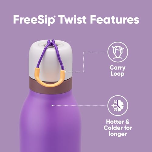 Owala FreeSip Twist Insulated Stainless Steel Water Bottle with Straw for Sports and Travel, BPA-Free, 24-oz, Purple/Purple (California Grapevine)