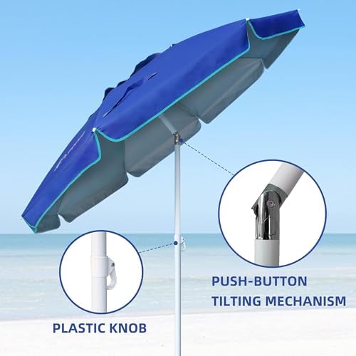 AMMSUN 6.5 ft Heavy Duty Beach Umbrella for Sand with tilt Air Vent Sun Shelter, UV 50+ Protection Outdoor Sunshade Umbrellas and Parasols with Carry Bag for Patio Garden Beach Pool Backyard Navy