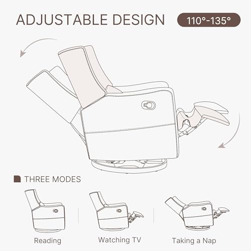 KISLOT Upholstered Recliner Swivel Glider Nursery Chair Reclining Performance Fabric Rocker with Wood Base,Boucle,Moss Green