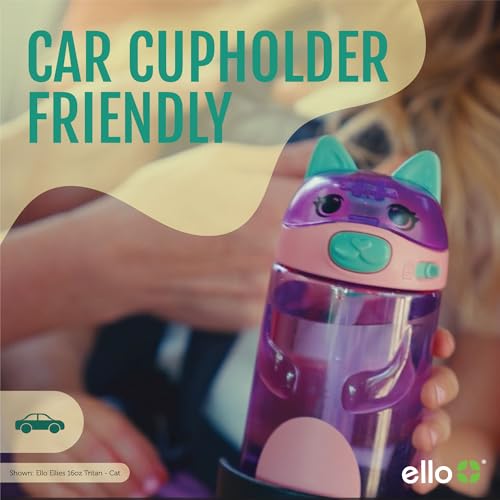 Ello Ellies 16oz Plastic Kids Water Bottle with Straw and Built-in Carrying Handle and Leak-Proof Locking Lid for School backpack, Lunchbox and Outdoor Sports, Cat